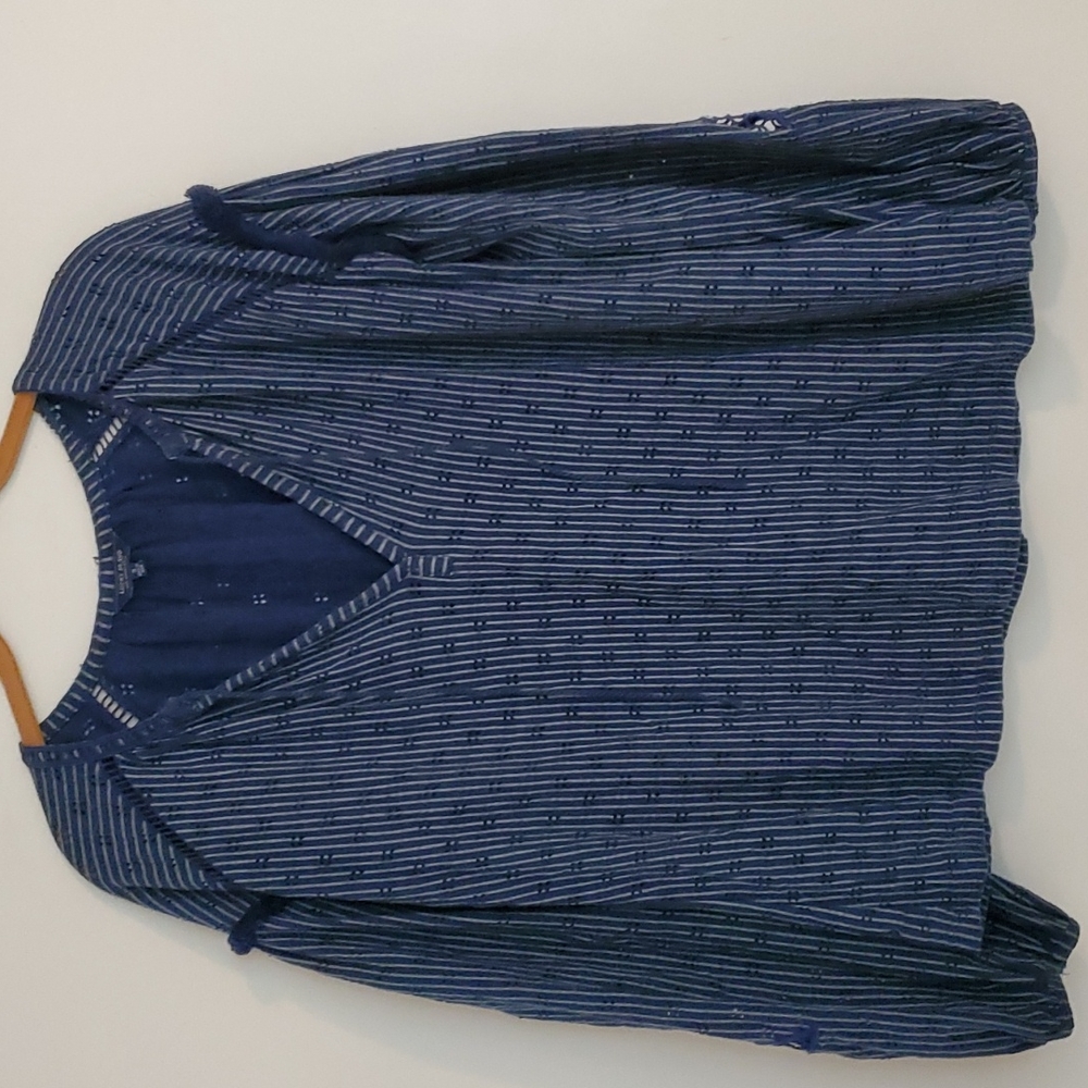 LuckyBrand pullover with tassels,  size s, navy and silver grey stripe